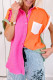 Rosafarbenes, kurzärmliges Hemd mit Farbblockmuster und ungesäumtem Saum