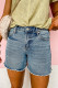 Himmelblaue Denim-Shorts mit ungesäumtem Saum und hoher Taille