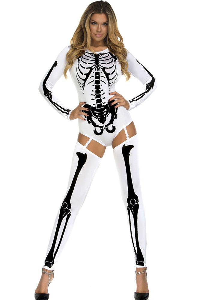 $5.95 White Bad To The Bone Halloween Skeleton Costume Wholesale