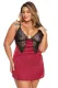 Fiery Red Fiery Red Coloblock Lace Cup Hollow-out Plus Size Babydoll