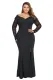 Black Beaded Lace Sleeve Off Shoulder Plus size Gown