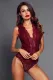 Fiery Red V Neck Hollow-out Lace Bodysuit