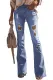 Sky Blue Vintage High Waist Leopard Patch Flared Bell Jeans