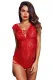 Fiery Red Capped Lace Sleeve Teddy Lingerie