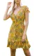 Yellow Vintage V-Neck Print Mini Dress