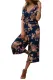 Blue Wrap V Neck Floral Wide Leg Jumpsuit with Belt