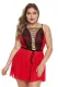 Fiery Red Black Lace-up Plus Size Babydoll