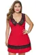 Fiery Red Black Plus Size Babydoll with Lace Detail