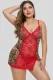 Fiery Red Black Leopard Animal Print Floral Lace Plus Size Chemise