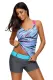 Sky Blue Padded Wide Strap Printed Tankini Swimsuit
