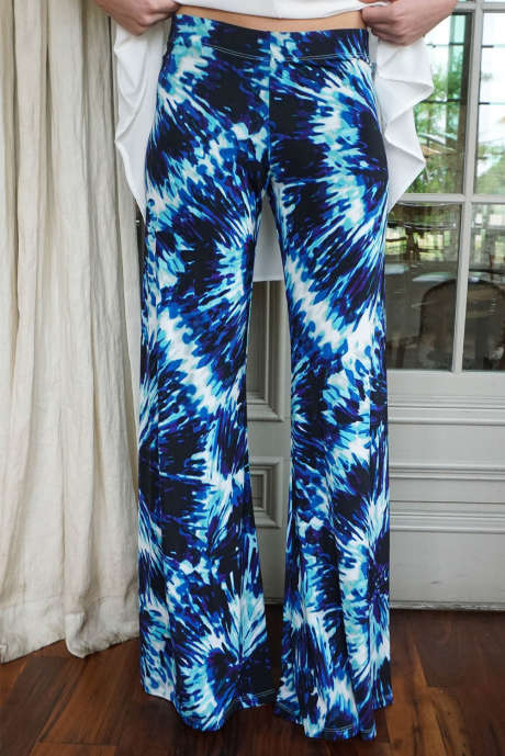 Kalhoty Blue Tie-Dye Print Flare