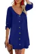 Blue V Neck Button Front Roll up Tab Sleeve Dress