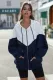 Navy Oversized Sporty Colorblock Hooded Coat with Pockets
