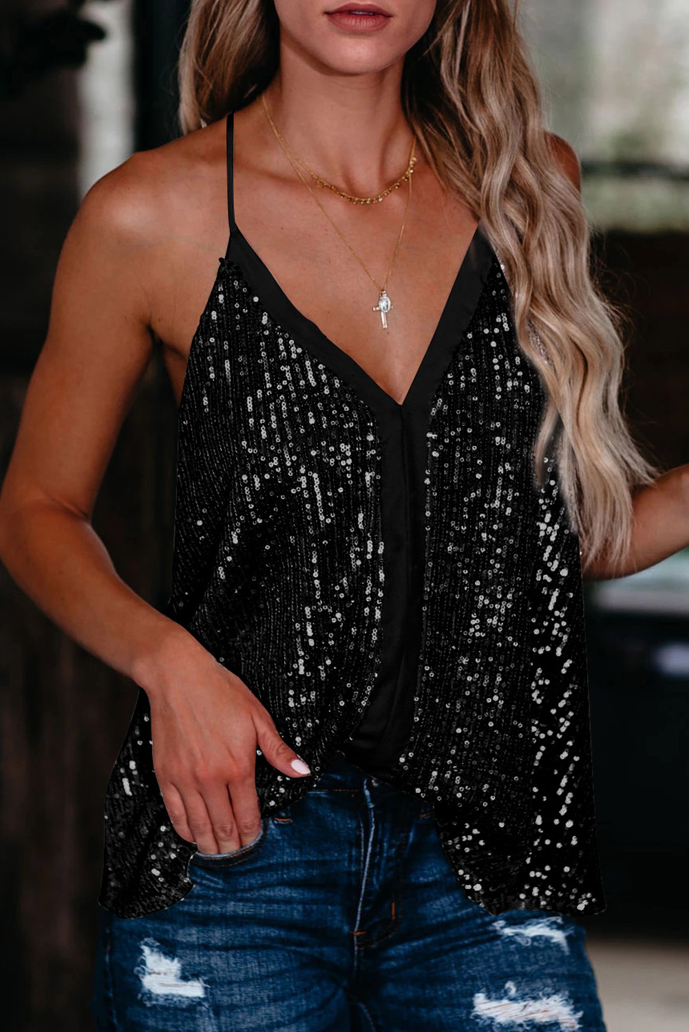 64 Black Sequin Racerback Tank Tank Tops Wholesale 2121