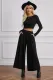 Black Long Sleeve Knit Cropped Top & Wide Leg Pants Loungewear