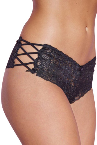 Black Lace Cutout Small Bow Panty