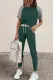 Green Colorblock Short Sleeves and Joggers Sports Set