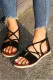 Black Rome Suede Open Toe Flat Sole Sandals