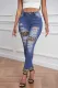 Blaue Jeans im Used-Look mit Leopardenmuster und Leopardenmusterwork