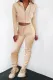 Khaki Ribbed Knit Cropped Hoodie and Jogger Two Piece Set