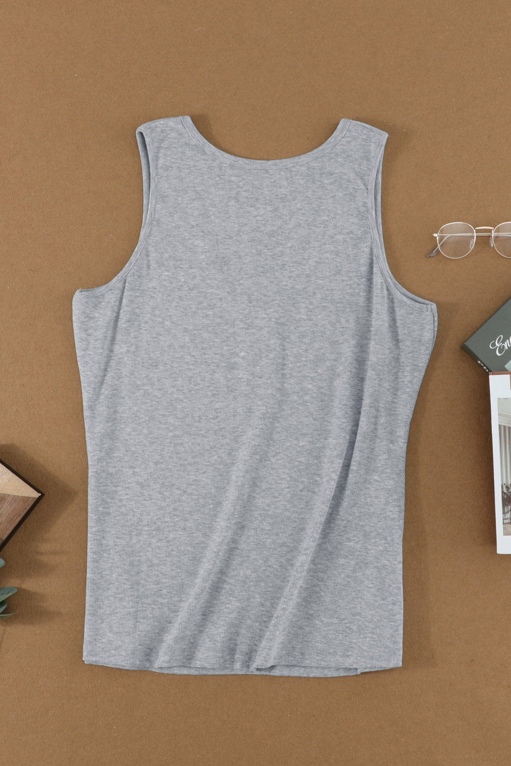 $4.98 Gray Sleeveless Scoop Neck Button Tank Top Wholesale