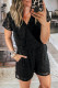 Black Deep V Neck Dot Texture Short Sleeves Romper