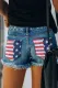 Pantalones cortos de mezclilla con dobladillo sin rematar desgastados con bolsillo con bandera estadounidense