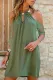 Army Green Halter Neck Keyhole Cold Shoulder Lace Sleeve Shift Mini Dress
