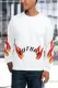White Letters Flame Print Crew Neck Men's Graphic Sweatshirt