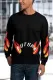 Black Letters Flame Print Crew Neck Men's Graphic Sweatshirt