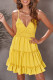 Yellow Spaghetti Straps V Neck Lace Bodice Ruffled Mini Dress