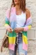 Pink Rainbow Color Block Open Front Drape Oversized Knitted Cardigan