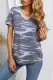 Gray Camouflage Print V Neck Tee with Pocket