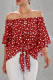 Red Polka Dot 3/4 Bell Sleeve Off Shoulder Front Tie Knot Top