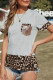 Camiseta de empalme de leopardo con detalle de lentejuelas grises