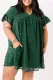 Green Wine Fiery Red Plus size V Neck Ruffle Swiss Dot Mini Dress with Pocket