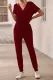 Wine Fiery Red V Neck Wrap Front Jumpsuits