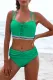Green Lace Up Detail High Waisted Swimsuit
