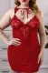 Fiery Red Lace Splicing Mesh Plus Size Lingerie