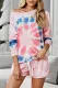 Pink Tie Dye Printed Long Sleeve Tops and Shorts Lounge  Set