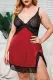 Fiery Red Fiery Red Satin Lace Splicing Spaghetti Straps V Neck Plus Size Lingerie