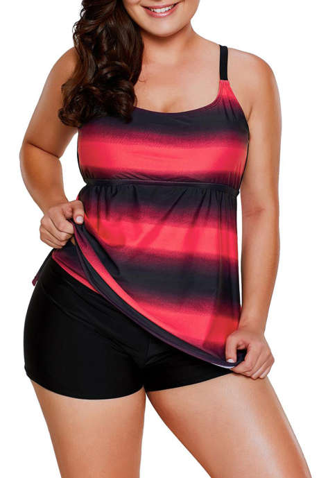 Rosy Riemchen Aushöhlen Zurück Plus Size Tankini