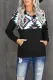 Schwarzes Turn Down Collar Zip Tribal Print Sweatshirt