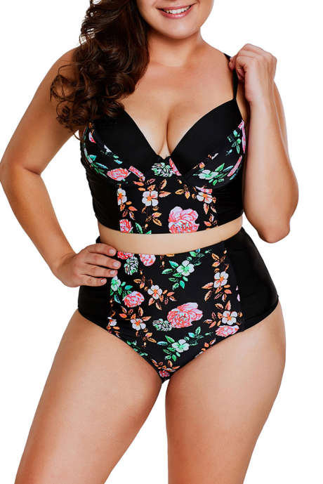 Zarte florale Push-Up-Badeanzüge mit hoher Taille
