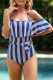 Blue Spaghetti Straps Striped Ruffled One-piece Swimsuit