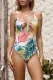Tropical Plant Print Tie Front Hollow out Maillot
