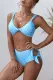 Blue Polka Dot Print Knotted High waisted swimsuits