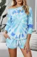 Sky Blue Tie Dye Printed Long Sleeve Tops and Shorts Lounge Set