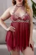 Fiery Red Black Plus Size Halter Neck Lace Mesh Backless Babydoll with Thong