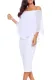 White Off Shoulder Sleeve Detail Bodycon Midi Dress